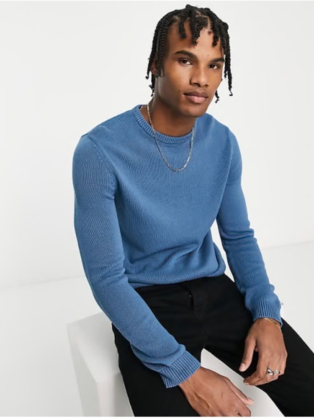 ASOS Men's Crew Neck Blue Knit Long Sleeve Sweater size Medium